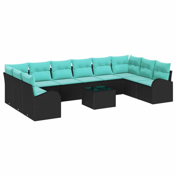 Gartensofa-set 11 Stk. Schwarz und Türkis Poly-Rattan