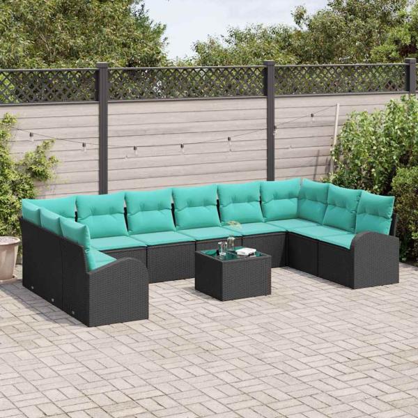 Gartensofa-set 11 Stk. Schwarz und Türkis Poly-Rattan