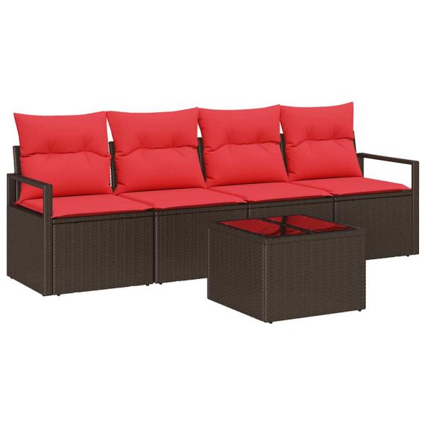 Sofa Set 5 stk. 4-Sitzanzahl Beige und Rot Poly-Rattan