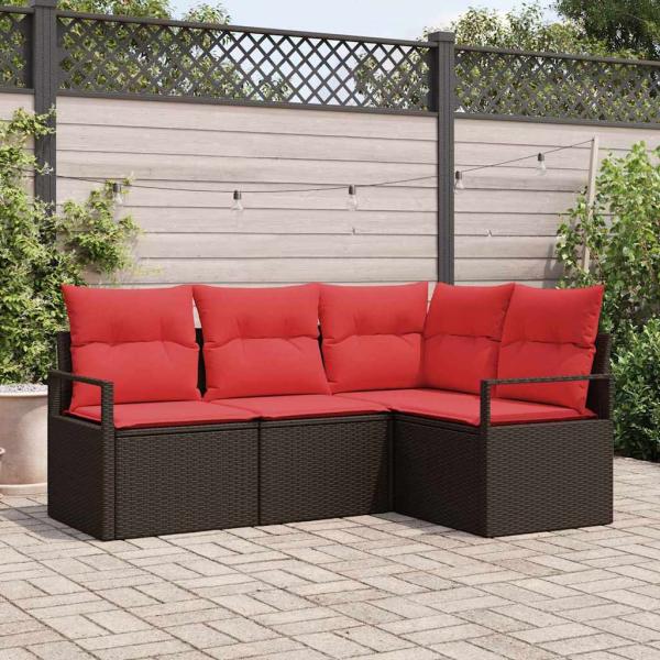 ARDEBO.de - Gartensofa-set 4 stk. Braun und Rot Poly-Rattan
