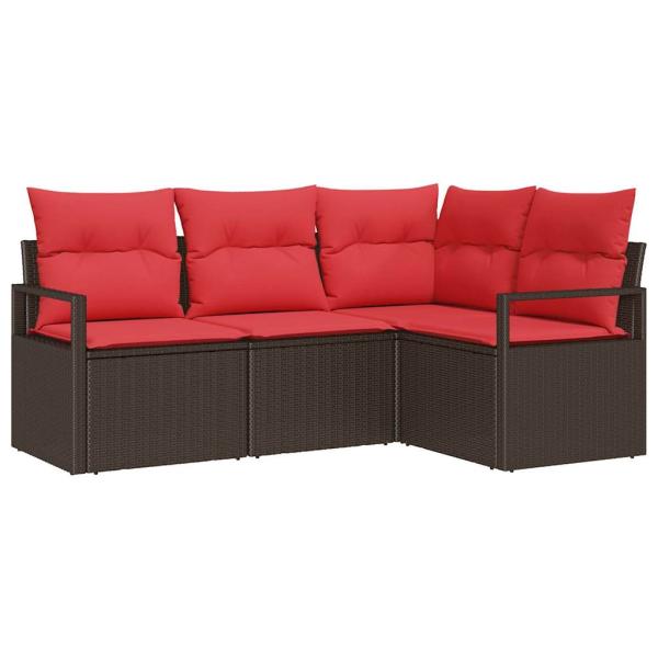Gartensofa-set 4 stk. Braun und Rot Poly-Rattan