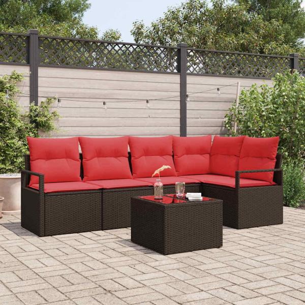 ARDEBO.de - Gartensofa-set mit Kissen 6 pcs Braun und Rot Poly-Rattan