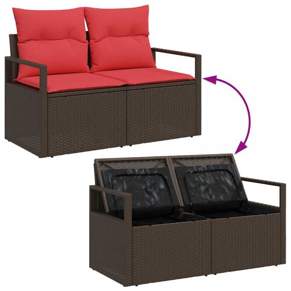 Sofa Set mit Kissen 7 pcs Braun und Rot Poly-Rattan