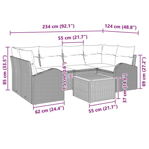 Gartensofa-set 7 Stk. Schwarz und Türkis Poly-Rattan