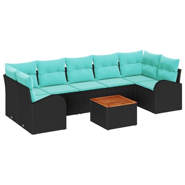 Gartensofa-set 8 Stk. Schwarz und Türkis Poly-Rattan