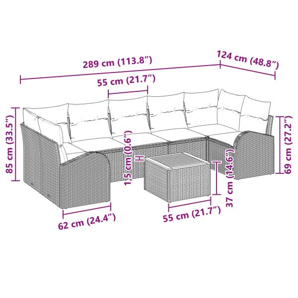 Gartensofa-set 8 Stk. Schwarz und Türkis Poly-Rattan