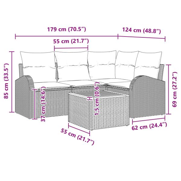 Gartensofa-set 5 Stk. Schwarz und Türkis Poly-Rattan