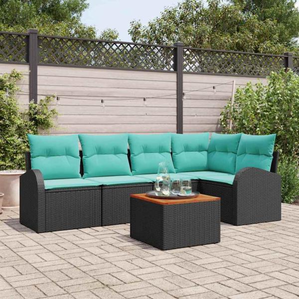 ARDEBO.de - Gartensofa-set 6 stk. Schwarz und T?rkis Poly-Rattan