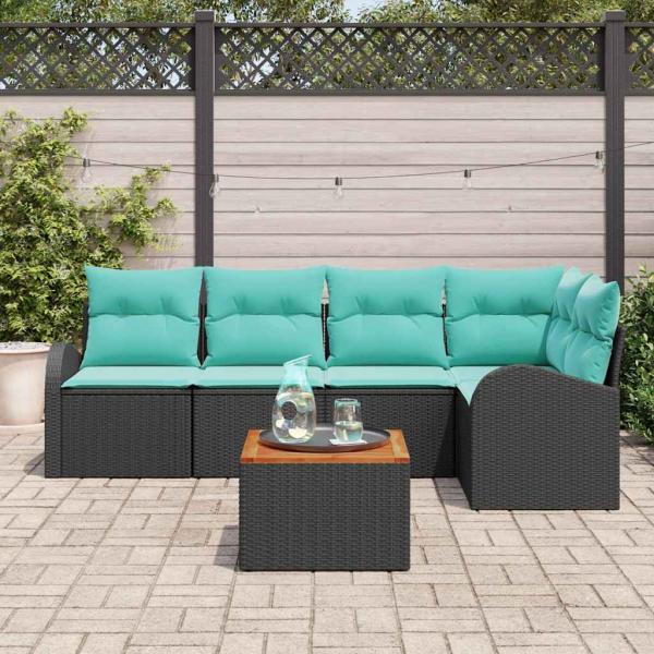 Gartensofa-set 6 stk. Schwarz und T?rkis Poly-Rattan