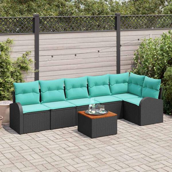 ARDEBO.de - Gartensofa-set 7 Stk. Schwarz und Türkis Poly-Rattan