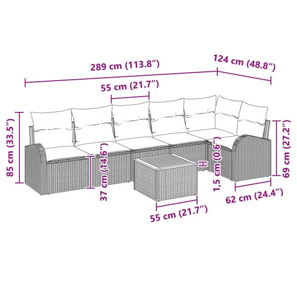 Gartensofa-set 7 Stk. Schwarz und Türkis Poly-Rattan