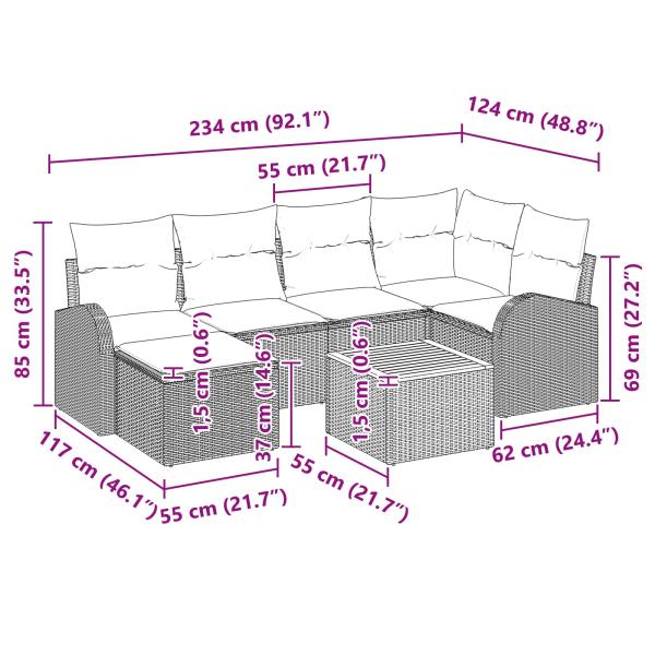 Gartensofa-set 7 Stk. Schwarz und Türkis Poly-Rattan