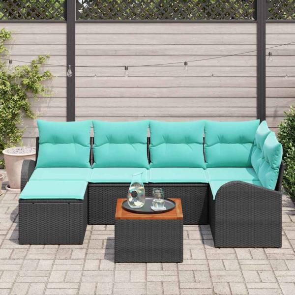 Gartensofa-set 7 Stk. Schwarz und Türkis Poly-Rattan