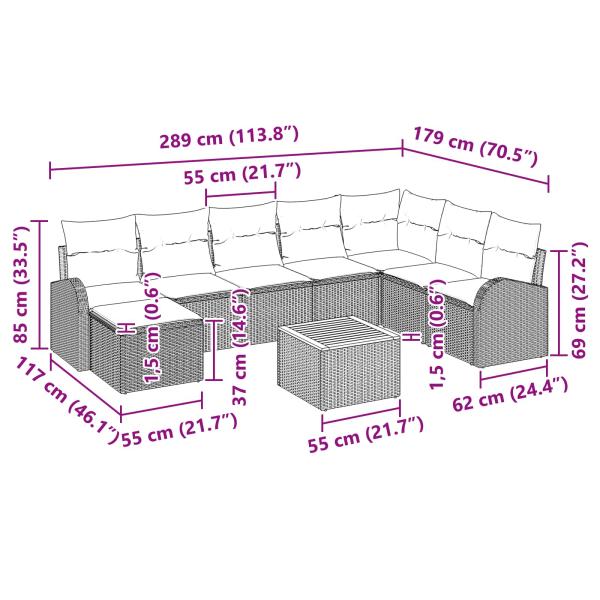Gartensofa-set 9 Stk. Schwarz und Türkis Poly-Rattan