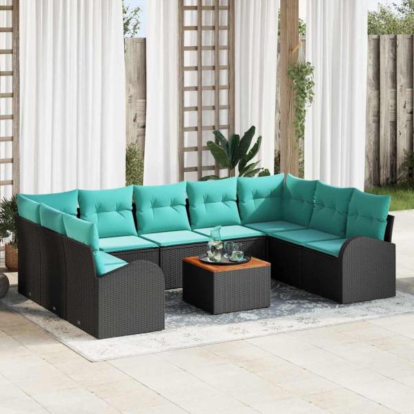 ARDEBO.de - Gartensofa-set 10 Stk. Schwarz und Türkis Poly-Rattan