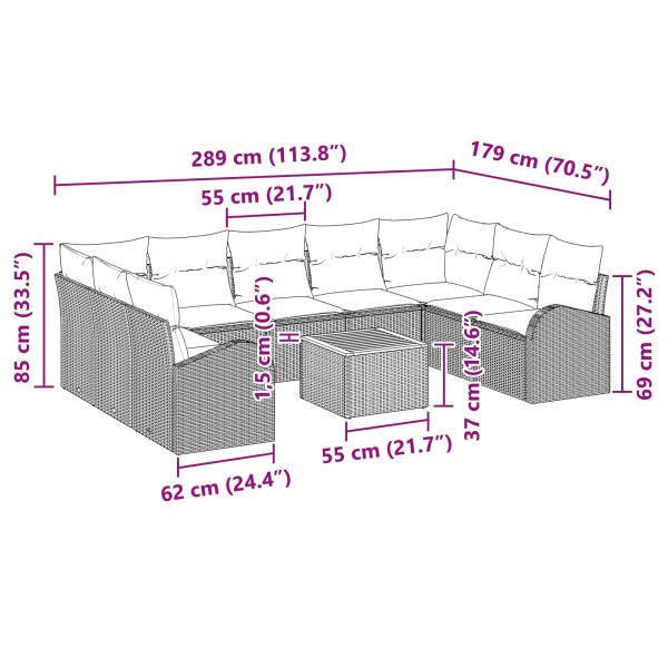 Gartensofa-set 10 Stk. Schwarz und Türkis Poly-Rattan