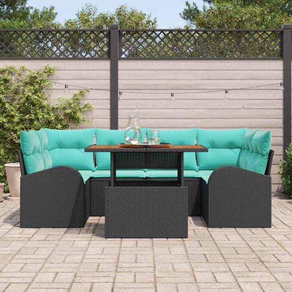 Garten-Sofa-Set 7 Stk. Schwarz Poly Rattan