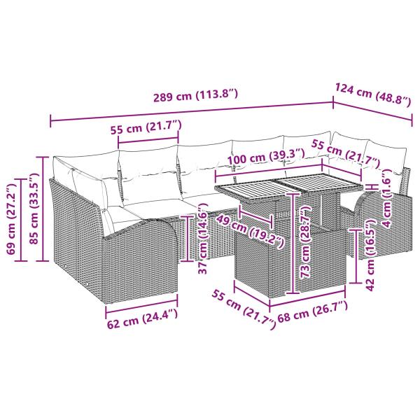 Garten-Sofa-Set 8 Stk. Schwarz Poly Rattan