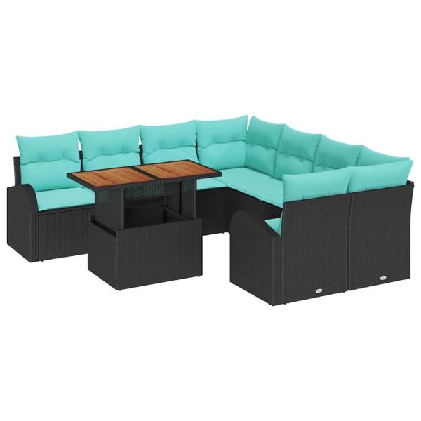 Garten-Sofa-Set 9 Stk. Schwarz Poly Rattan
