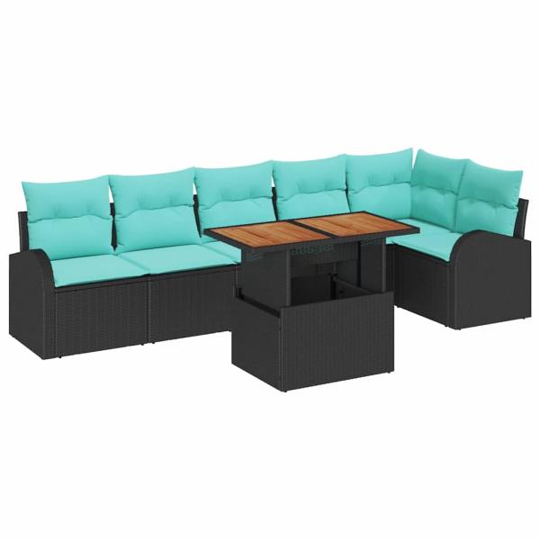 Garten-Sofa-Set 7 Stk. Schwarz Poly Rattan