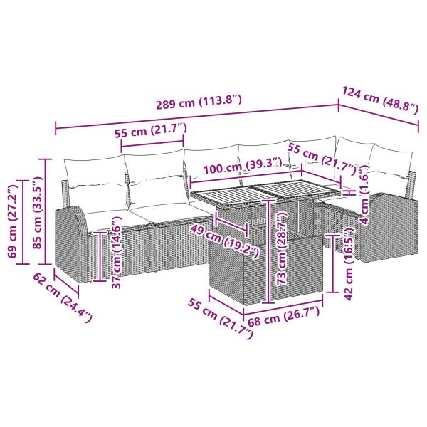 Garten-Sofa-Set 7 Stk. Schwarz Poly Rattan