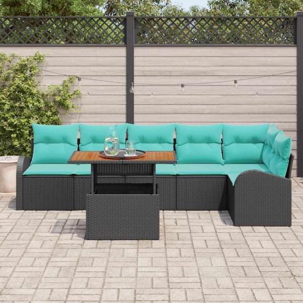 Garten-Sofa-Set 7 Stk. Schwarz Poly Rattan