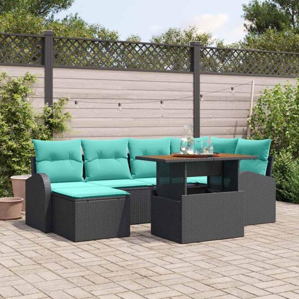 ARDEBO.de - Garten-Sofa-Set 7 Stk. Schwarz Poly Rattan
