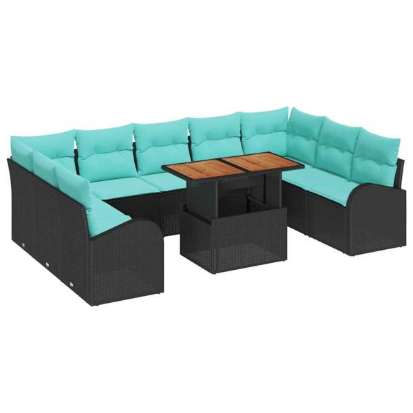 Garten-Sofa-Set 10 Stk. Schwarz Poly Rattan