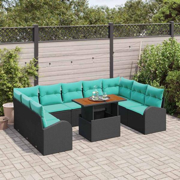 Garten-Sofa-Set 10 Stk. Schwarz Poly Rattan