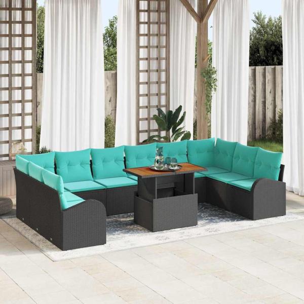 ARDEBO.de - Garten-Sofa-Set 11 stk. Schwarz Poly Rattan