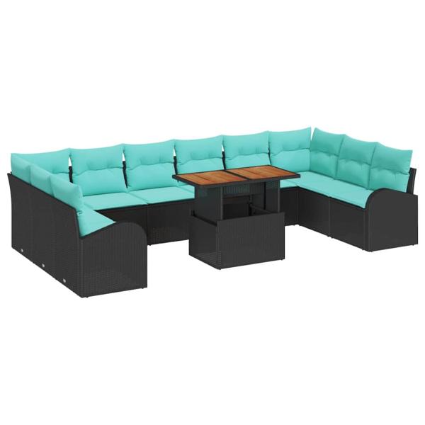 Garten-Sofa-Set 11 stk. Schwarz Poly Rattan