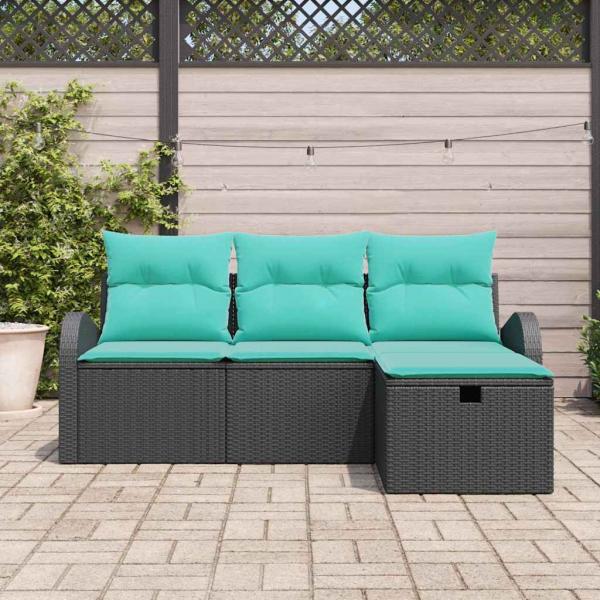 Gartensofa-set 4 Stk. Schwarz Poly-Rattan