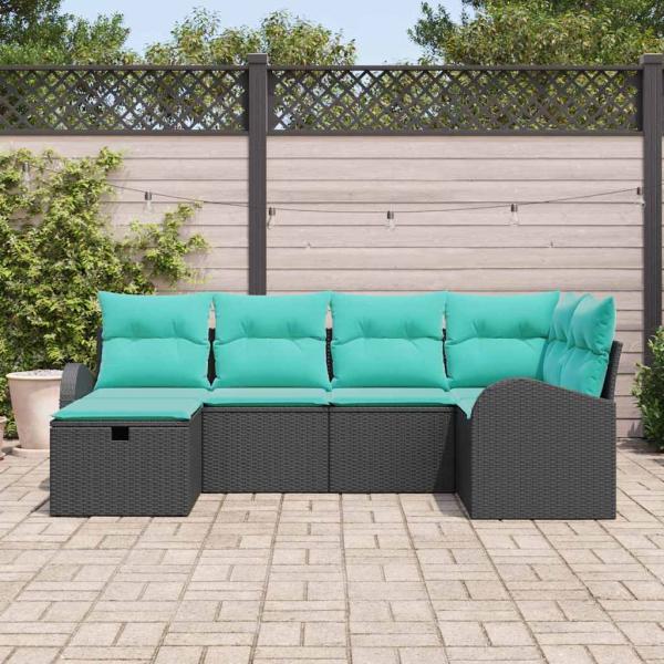 Gartensofa-set 6 Stk. Schwarz Poly-Rattan