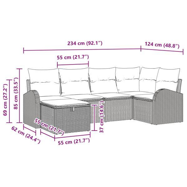 Gartensofa-set 6 Stk. Schwarz Poly-Rattan