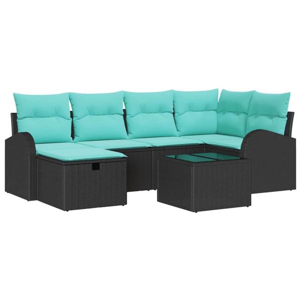 Garten-Sofa-Set mit Kissen 7 pcs Schwarz Poly Rattan