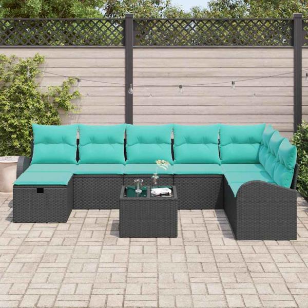 Gartensofa-set 9 Stk. Schwarz Poly-Rattan