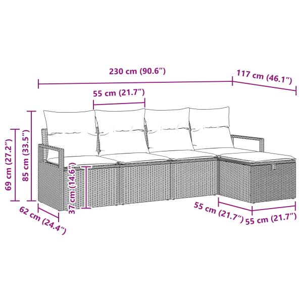 Gartensofa-set mit Kissen mit Speicher 5 pcs Braun Poly-Rattan