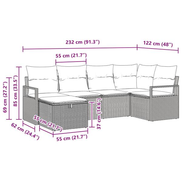 Gartensofa-set mit Kissen mit Speicher 6 pcs Braun Poly-Rattan