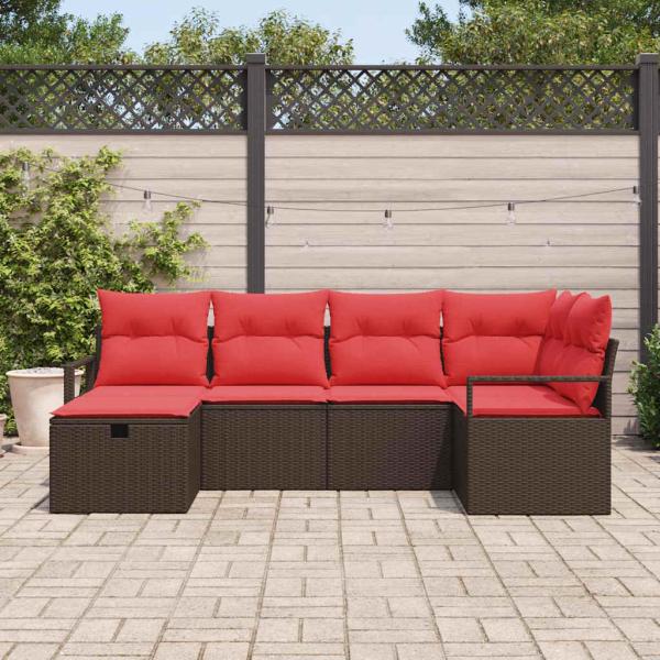Gartensofa-set mit Kissen mit Speicher 6 pcs Braun Poly-Rattan