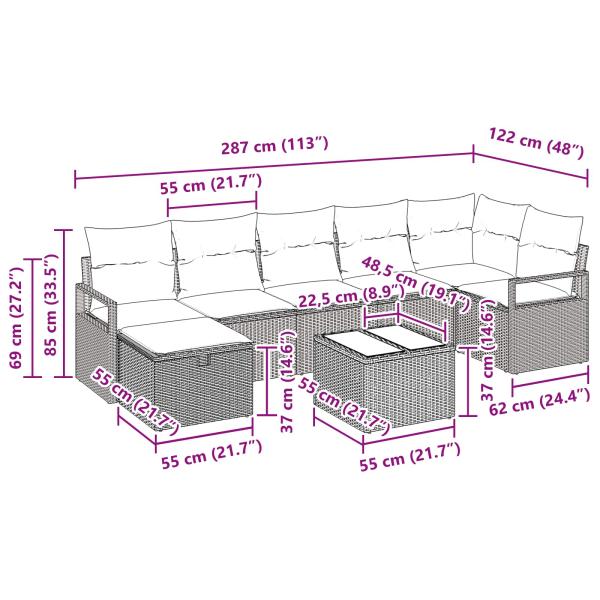 Sofa Set mit Kissen 5 pcs Poly-Rattan