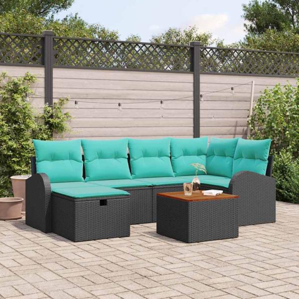ARDEBO.de - Gartensofa-set 7 Stk. Schwarz Poly Rattan