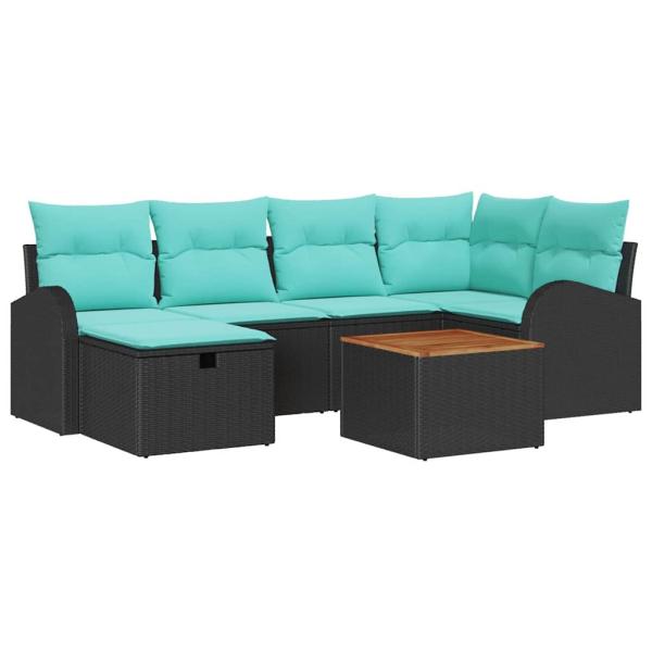 Gartensofa-set 7 Stk. Schwarz Poly Rattan