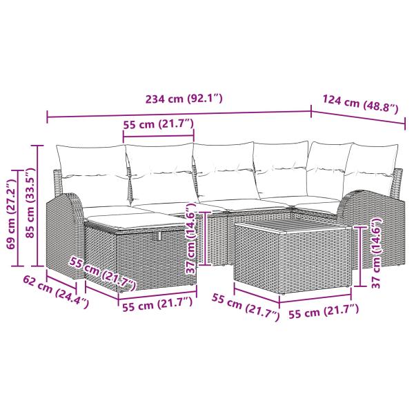 Gartensofa-set 7 Stk. Schwarz Poly Rattan