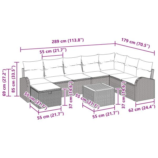 Gartensofa-set 9 Stk. Schwarz Poly Rattan