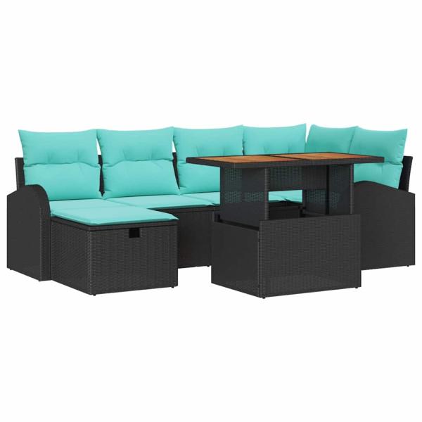 Garten-Sofa-Set 7 Stk. Schwarz Poly-Rattan