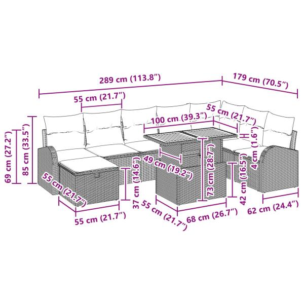 Garten-Sofa-Set 9 Stk. Schwarz Poly-Rattan