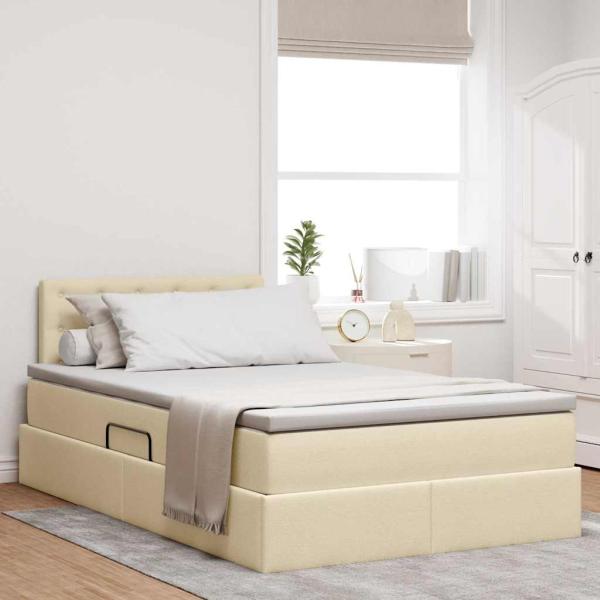 ARDEBO.de - LED-Speicherbett mit Matratze Creme 120 x 190 cm Stoff