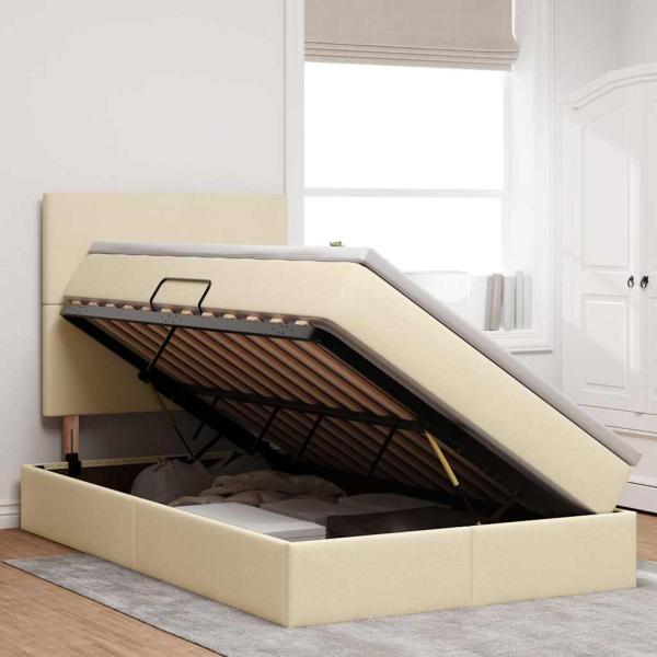 Aufbewahrungsbett mit Matratze Creme 120 x 190 cm Stoff