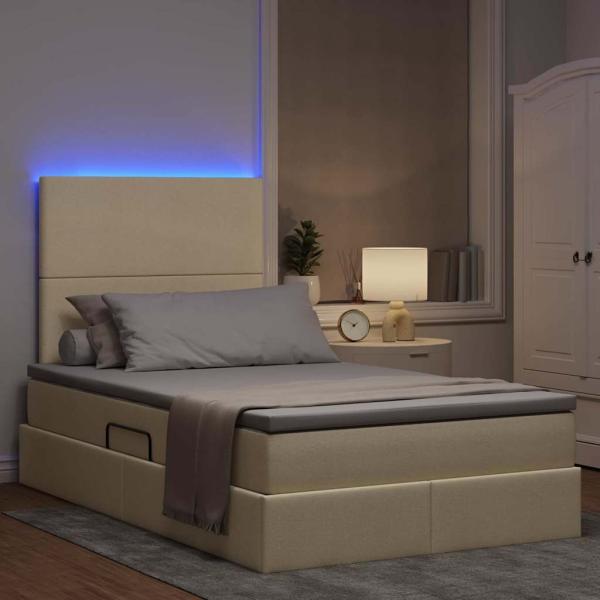 LED-Speicherbett mit Matratze Creme 120 x 190 cm Stoff