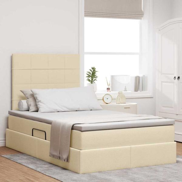 ARDEBO.de - LED-Speicherbett mit Matratze Creme 120 x 190 cm Stoff